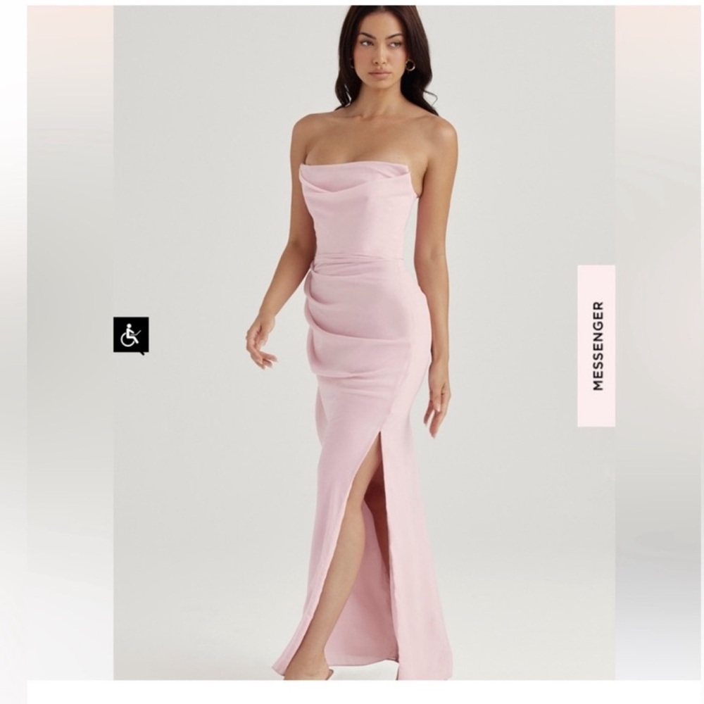 House of CB Adrienne Pink Quartz Georgette Strapless Gown